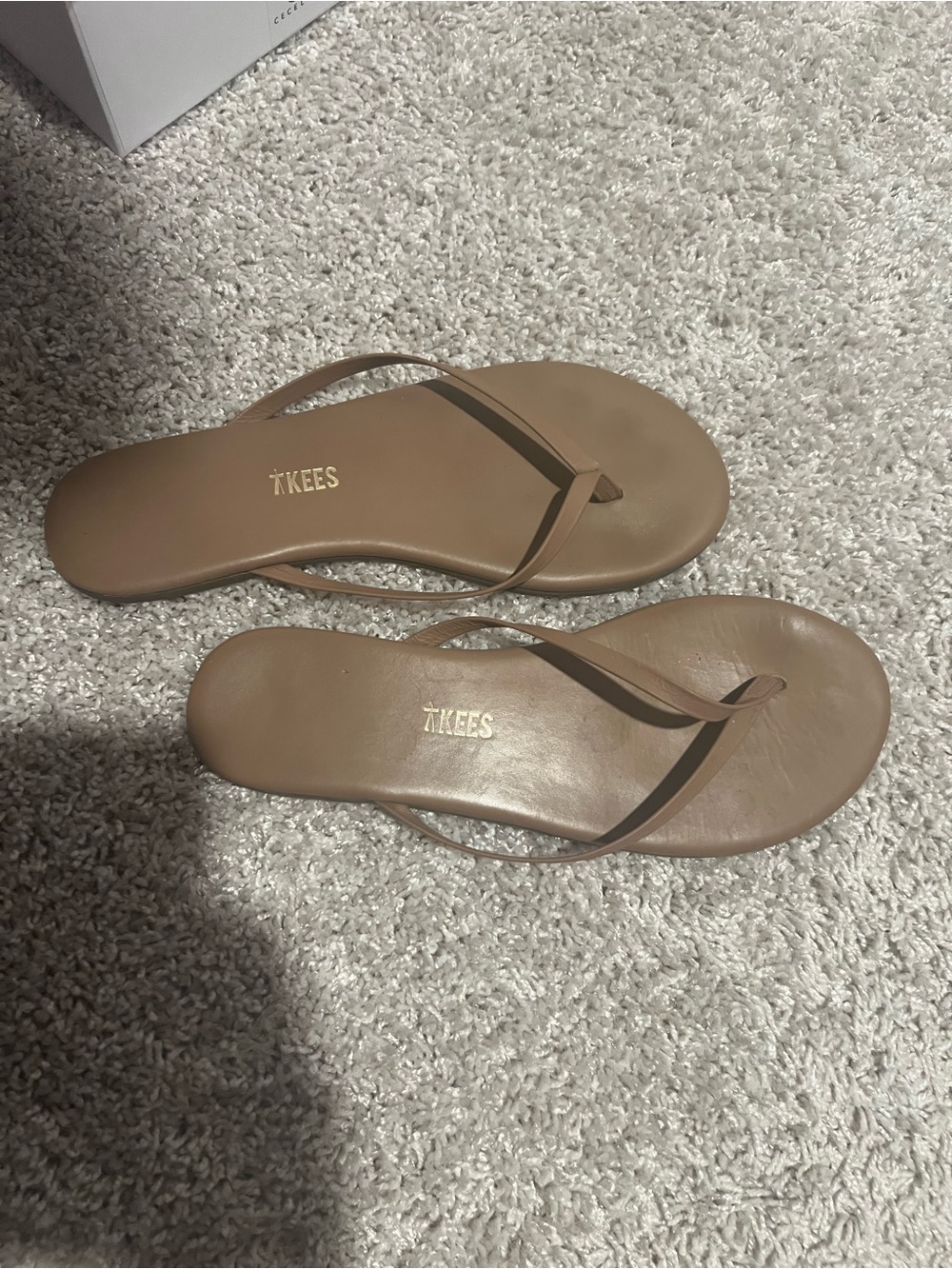 TKEES Women's Taupe Leather Minimalist Flip Sandals, Size 8